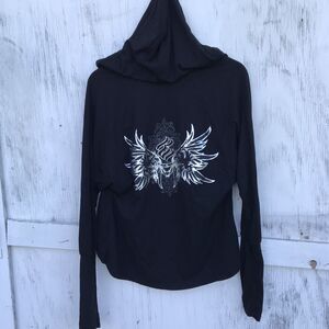 Vintage Rocawear Black Silver Wings Hoodie Cardigan Womens M Y2k 90s Hip Hop